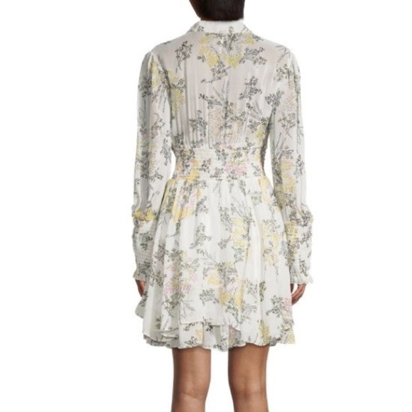 Free People White Sheer Floral Puff Long Sleeve Collared Button Up Flowy Dress - Picture 2 of 15
